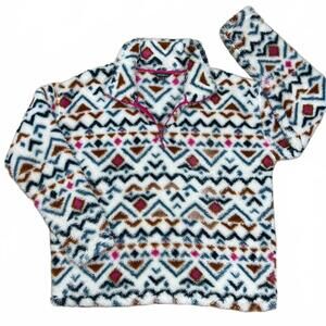 Eddie Bauer Faux Fur Fleece 1/4 Zip Women's XL Pullover Aztec Western